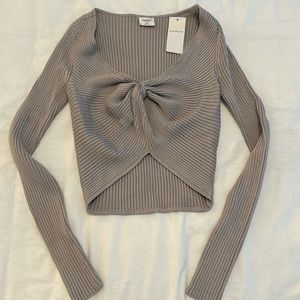 Grey cropped front-knot sweater